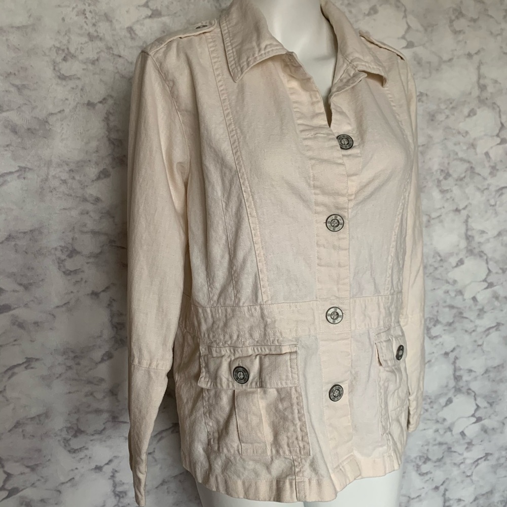 Bil Blass Cream Off White Linen Button Up Jacket View 2